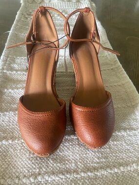 Maurices Tan Ankle-Tie Closed-Toe Wedge Heels